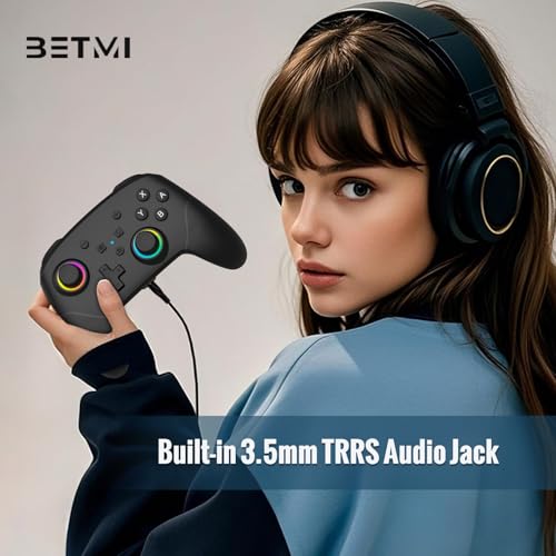 BETMI Wireless Pro Controller for Switch 2 (Black) | with 9-Axis Sensor/C Button/Hall Effect Joysticks/Macro/Wake-up/Stereo Jack/RGB LED Light/Dual Vibration