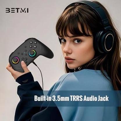 BETMI Wireless Pro Controller for Switch 2 (Black) | with 9-Axis Sensor/C Button/Hall Effect Joysticks/Macro/Wake-up/Stereo Jack/RGB LED Light/Dual Vibration