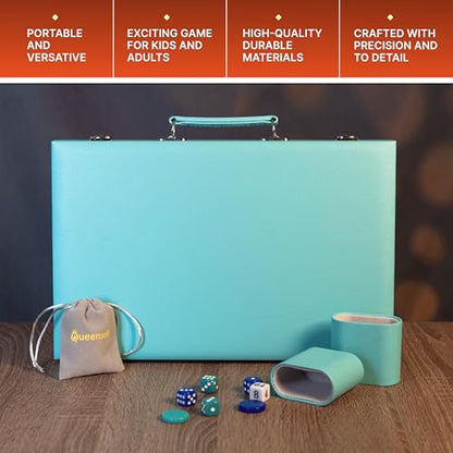 Large Turquoise Backgammon Set for Adults - Classic Board Game for 2 Players Adults and Kids - Premium 15 Inch Backgammon Board with 32 Playing Pieces in Quality PU Leather Case - style: Premium Turquoise