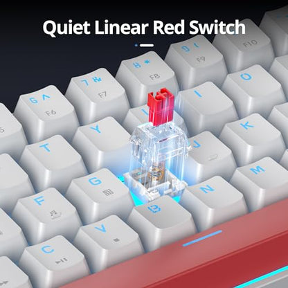 surmen 65% Mechanical Gaming Keyboard with Linear Red Switch, Wired Mini Compact Keyboard 60 Percent Backlit for Laptop Desktop PC Gamers（68 White-Ice Blue） - color: 68 White-Ice Blue