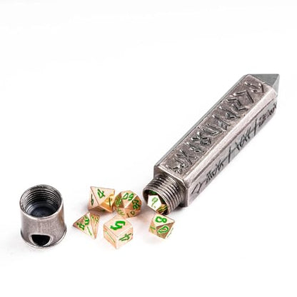 Mini Dice Set with Rune Keychain Case,7PCS Polyhedral Metal Dice Set for DND Role Playing Games(Silver/Red Copper Green) - color: Silver/Red Copper Green