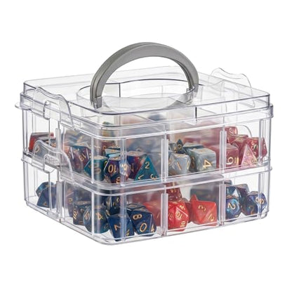 PUGED DND Dice Storage Box with Removable Dividers Polyhedral Dice Plastic Organizer Holding Up To 900 Dices Craft Bead Compartment Container for Sewing, Jewelry, Art, DIY (2 layers) Box Only - size: 2 layers
