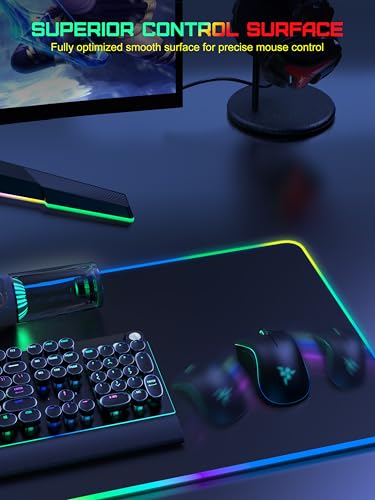 TopMade Wireless Charging RGB Mouse Pad, Waterproof Gaming Desk Pad with 4 Light Modes & 11 RGB Colors, Ultra-Smooth Surface, Non-Slip Base, 31.5"x15.75" XXL Large Desk Mat for MacBook, PC, Laptop - color: Rgb - Black