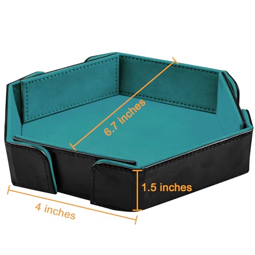 SIQUK Magnetic Folding Dice Tray Hexagon Dice Rolling Tray PU Leather Dice Trays Foldable Dice Holder Dice Rolling Mat Storage Box for D&D RPG Dice Games, Cyan - color: Cyan