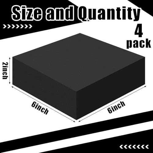4 Pcs 2" Thick Foam Padding Sheet with Adhesive Backing Block | 6 Inch x 6 Inch, Closed Cell, Self Stick Neoprene Insulation Foam Sheet, Black, for Furniture Cars Speakers - color: Black, size: 2 Inch Thick, 6 x 6 Inches