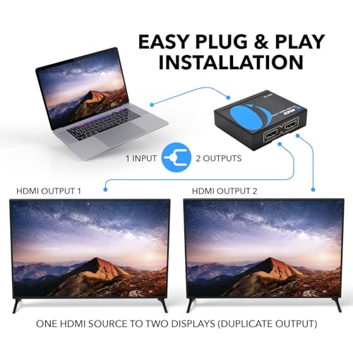 OREI HDMI Splitter 1 in 2 out - Ultra HD 4K @ 30Hz, HDCP, 3D & Full HD 1080P Support for Xbox, PS4, Blu-ray, HDTV - Adapter Included | OREI HDMI Splitter 1 in 2 out - UltraHD 4K@30Hz, HDCP, 3D & Full HD 1080P Support for Xbox, PS4, Blu-ray - Adapter Inclu