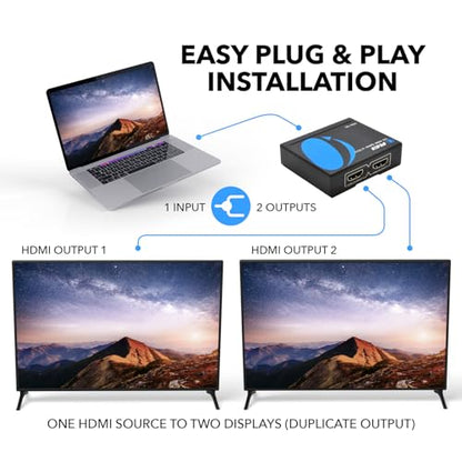 OREI HDMI Splitter 1 in 2 out - Ultra HD 4K @ 30Hz, HDCP, 3D & Full HD 1080P Support for Xbox, PS4, Blu-ray, HDTV - Adapter Included | OREI HDMI Splitter 1 in 2 out - UltraHD 4K@30Hz, HDCP, 3D & Full HD 1080P Support for Xbox, PS4, Blu-ray - Adapter Inclu