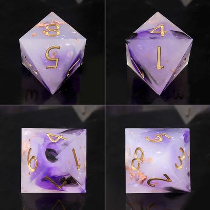 Haxtec Sharp Edge Dice Set Black Purple White Resin DND Dice Set Glitter Polyhedral D&D Dice Compatible with Dungeons and Dragons - color: Purple Pink
