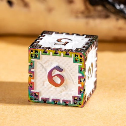 UDIXI Metal DND Dice Set Polyhedral Metal Dice Set D&D for Tabletop Games | 7-Pieces, Dragon Carved, Chain-edge Design, Metal Gift Box, DM Gift, for Dungeons and Dragons Role Playing Games - color: Chain Frame-colorful White
