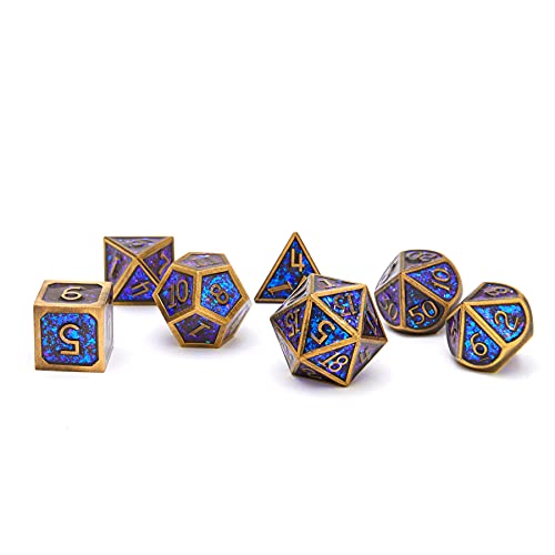 Metal dice Set D&D, Polyhedron DND Dungeons and Dragons Metal DND dice Set, Suitable for Pathfinder RPG Shadow Run Savage World and Other Role-Playing Game dice Sets - color: Glitter Bronze