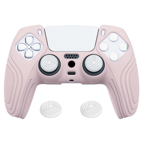 eXtremeRate PlayVital Samurai Edition Cherry Blossoms Pink Anti-Slip Controller Silicone Skin for ps5, Ergonomic Soft Rubber Protective Case for ps5 with White Thumb Stick Caps - color: Cherry Blossoms Pink