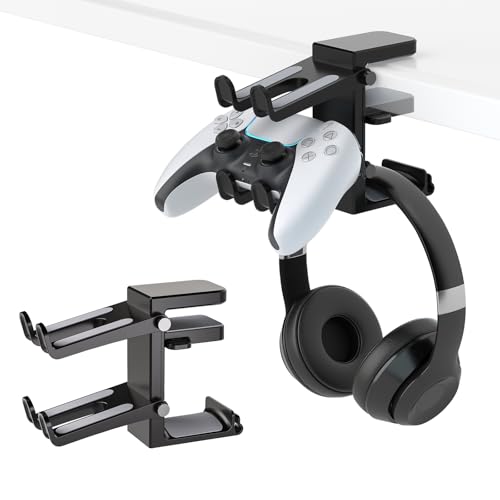 Adjustable Headphone Stand Desk-Sided Clamp Headphone Hanger with Handle PC Gaming Headset Holder (Under Desk with Handle) - style: adjustable