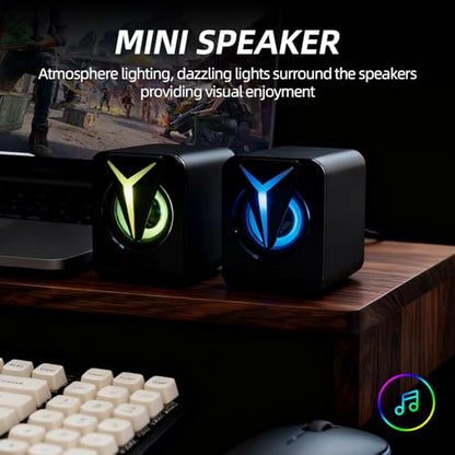 RGB Computer Speakers, USB Powered PC Sound Bar with Inline Remote Control & Colorful Lights for Desktop, Laptop, Monitor (Black) - color: FT-25-1