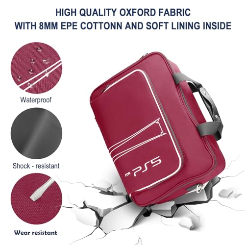 HUIJUTCHEN PS5 Travel Case - Shockproof & Waterproof, Fits PS5 Disc & Digital Edition, Holds Console, Controllers & Game Cards