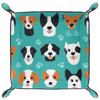 Dice Trays Dogs Holder Storage Box for Dice Games Like RPG DND, Leather Dice Holder Portable Folding Rolling Dice Tray, 16x16cm - color: Multi 3