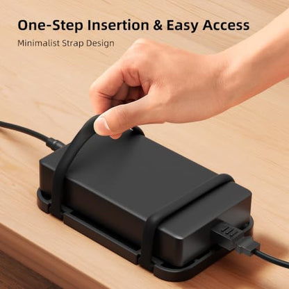 Upgraded Laptop Charger Holder,Adjustable Silicone Strap Power Brick Organizer With Heat Dissipation,Under Desk Cable Management Mount For Most Power Adapters,Chargers, Included Screws & Adhesive - color: Black