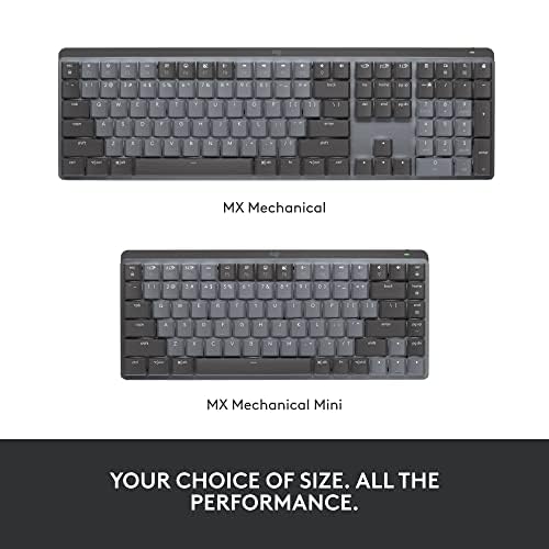 Logitech MX Mechanical Wireless Illuminated Performance Keyboard Linear | USB-C, macOS, Windows, Linux, iOS, Android, metal construction - size: Full Size, style: Linear (smooth typing)