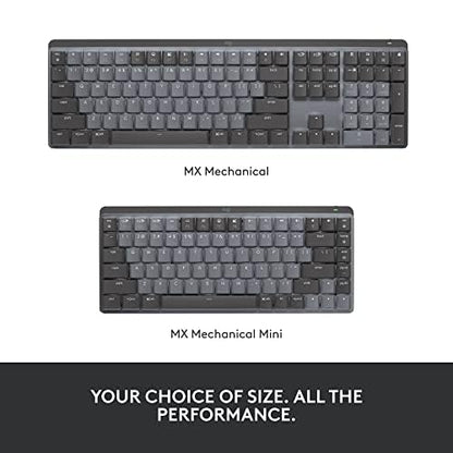 Logitech MX Mechanical Wireless Illuminated Performance Keyboard Linear | USB-C, macOS, Windows, Linux, iOS, Android, metal construction - size: Full Size, style: Linear (smooth typing)