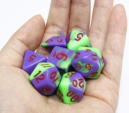 DND Dice Set Purple & Green RPG Polyhedral Dice Fit Dungeons and Dragons(D&D) Pathfinder MTG Tabletop Role Playing Game 7-Die Dice Set - color: Green&purple