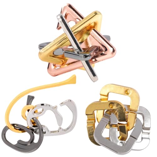 3 PCS Metal Brain Teaser Puzzles Set for Present Gift | Bling Musae Vintage Metal 3D IQ Game, Challenging Disentanglement Logic Puzzles, Family Party for 15+ Adults WP12MX1 - color: Metallic Color(combination 6)