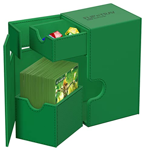 Ultimate Guard Flip'n'Tray 80+, Deck Case for 80 Double-Sleeved TCG Cards + Dice Tray, Green, Independent Magnetic Closure & Microfiber Inner Lining - color: Green, size: 80+