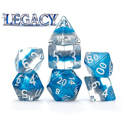 Gate Keeper Games and Dice: Eclipse Dice: Legacy - 7pc RPG Set, Layered Royale Blue & Shiny Silver, 7 Resin Dice for Role Playing Games - style: Legacy