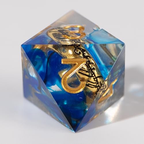 Magic Ring DND Dice Set Resin 7Pcs Dice DND with an Iron Box for DND; COC; Role Playing dice Games and Board Games Gift (Blue) - color: Ring Blue