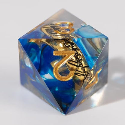 Magic Ring DND Dice Set Resin 7Pcs Dice DND with an Iron Box for DND; COC; Role Playing dice Games and Board Games Gift (Blue) - color: Ring Blue