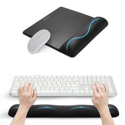 Wide Size Mouse Pad with Wrist Rest & L-Size Keyboard Wrist Rest Set,Premium PU Material,Low-Rebound Cushion,Ergonomic Design,Smooth Mouse Control with Hard Plate,Reduces Fatigue,Black - color: Wide Set_black, style: Wide Size Mouse Pad & L-Size Keyboard