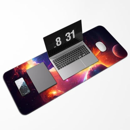 Gaming Mouse Pad, Galaxy Starry Sky Non-Slip Rubber Base with Seam Edge Mouse Pad, Extra Large 31.5x11.8 Inch, Suitable for Home, Office, Gaming - color: Colorful galaxy