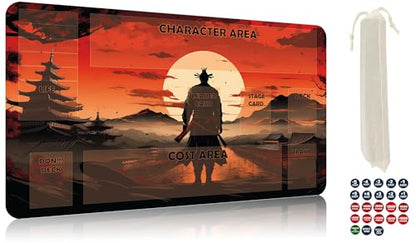 Trading Card Game Playmat – OPTCG, Non-Slip Rubber Base, Stitched Edges, Original Art, a Professional Storage Bag Included, Plus a Set of 20 Damage Counters (Samurai) - color: Samurai