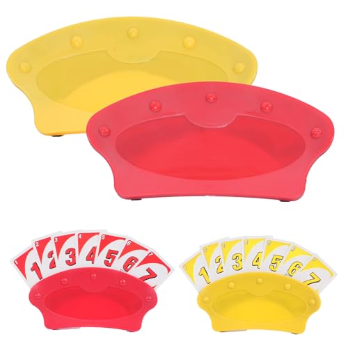 Card Holders for Playing Cards, Hands Free Card Holder Stand for Poker, Canasta & Family Game Night, Plastic Card Organizer for Arthritis Seniors (Red & Yellow) - color: Red, Yellow