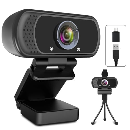USB C Webcam for Switch 2 / PC: 1080P HD Web Cam with Mic,Computer Camera | with Privacy Cover & Tripod Stand for MAC Desktop Laptop, Wide Angle Webcam Pro Streaming Web Camera for Skype/Teams/Webex - style: USB-C Webcam with Cover & Tripod