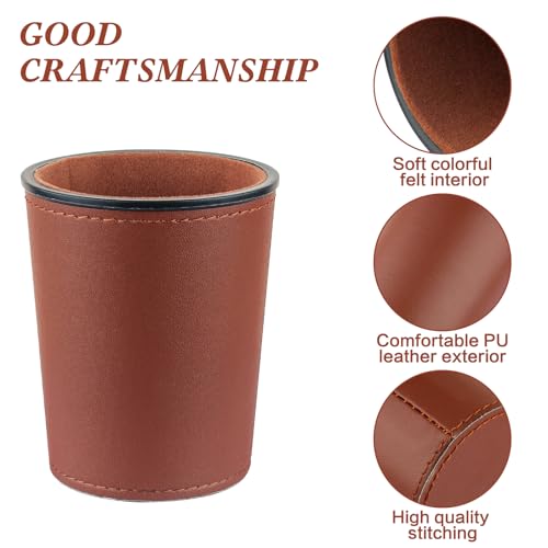 Felt-Lined PU Leather Dice Cup Set, 6 Quiet Shaker Cups With 36 Dice for Bar Party Yahtzee Farkle Games, Dark Brown - color: Dark Brown