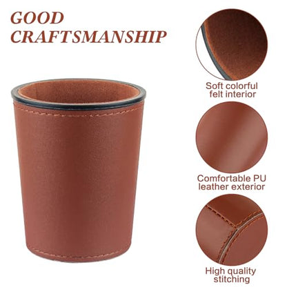 Felt-Lined PU Leather Dice Cup Set, 6 Quiet Shaker Cups With 36 Dice for Bar Party Yahtzee Farkle Games, Dark Brown - color: Dark Brown