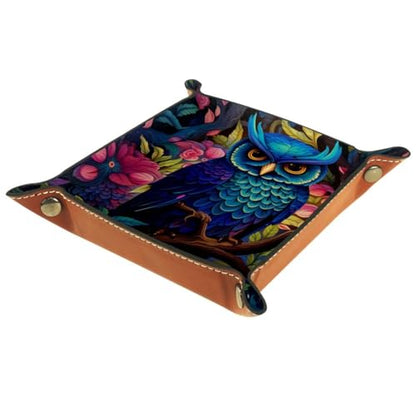 Owls and Flowers Dice Tray PU Leather Dice Rolling Tray Folding Dice Holder for Dice Games, Like RPG, DND and Other Table Games - color: Multi 9