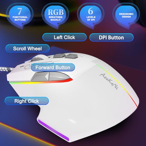 Gaming Mouse, Wired Gaming Mouse with RGB Backlit, 7200DPI Adjustable, PC Gaming Mice with 7 rogrammable Macro Buttonsg, Ergonomic Mouse Gamer for PC, Desktop, Mac，Laptop, Chromebook.