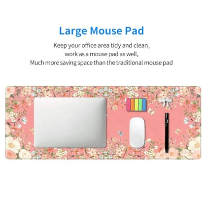 Large Gaming Mouse Pad Desk Mat, Pink Girly Floral Extended Keyboard Mouse Pad Mousepad with Non-Slip Base and Stitched Edge Mouse Mat Desk Pad Mouse Pads for Desk Home Office, 31.5 x 11.8 - color: Girly Floral Pink