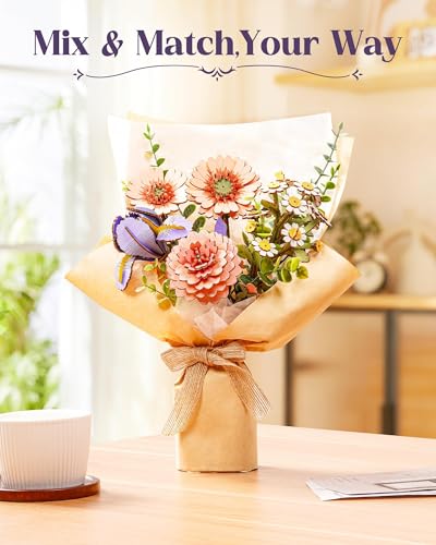 Rowood 3D Puzzles for Adults,DIY Mother's Day Wooden Flower Building Set Craft Kits, Botannical Collection Home Decor,Christmas/Birthday/Valentine's Day Gift- Purple Iris - style: Purple Iris