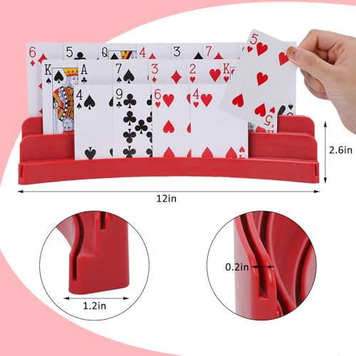 Three-Layer Design Playing Cards Holders，Playing Card Holder for Kids Adults Hands Free Card Holder for Family Card Game Nights Poker Parties - color: Red(2pack)