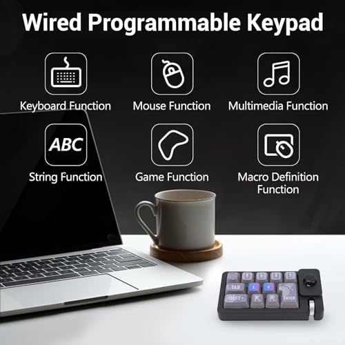One Handed Mechanical Keyboard, 12 Key RGB Programmable Macro Keypad with Hot Swappable Switches, Knob and 2.4G Bluetooth Wired Connection for Gaming PC