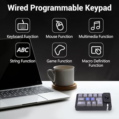 One Handed Mechanical Keyboard, 12 Key RGB Programmable Macro Keypad with Hot Swappable Switches, Knob and 2.4G Bluetooth Wired Connection for Gaming PC