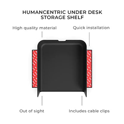 HumanCentric Under Desk Storage Shelf, Drawer Organizer | Office, Workstations, Tables, Sit Stand Desks, Gaming Setups, Mountable Storage Tray, Cable Management, Screw, Stick VHB Tape