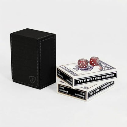 Double Decker Leather Poker Card Case - Holds Two Sets of Poker Size Cards - Premium Dual-Deck Holder with Stylish Design and Secure Closure (Black-Blue) - color: Black-Blue