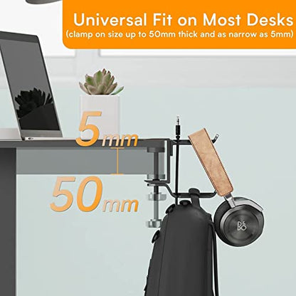 Headphone Holder PC Gaming Headphone Stand,Dual Headset Hanger Hook Holder with Adjustable and Rotating Arm Clamp,Under Desk Design Headset Stand