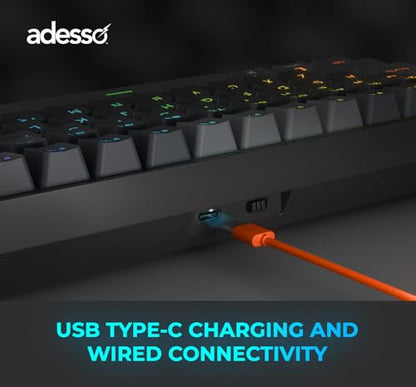 Adesso EasyTouch 1100 Illuminated Mechanical Keyboard | Wired, Wireless, Bluetooth, Multi-OS, VIA, Compact, Copilot Ai Hotkey