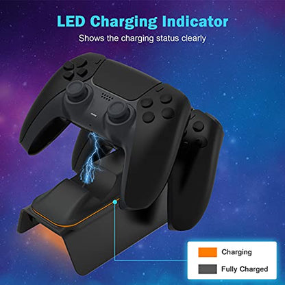 NexiGo Enhanced PS5 Controller Charger with Thumb Grip Kit, Fast Charging AC Adapter, DualSense Charging Station Dock for Dual PlayStation 5 Controllers with LED Indicator, Black - color: Black
