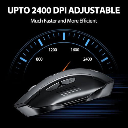 INPHIC Bluetooth Mouse, Upgraded Visible Battery, Rechargeable Bluetooth Wireless Mouse (Dual Mode: BT 5.0+ USB 2.4G), 2400DPI Portable Silent Click Mouse for Laptop PC Computer Mac, Black - color: Black