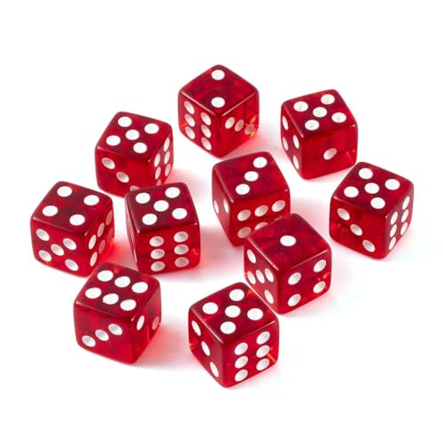 10 Pieces Polyhedral D6 Dice Set, 6 Sided Dice 16mm for RPG MTG DND Table Games (Transparent Dark Red) - color: Transparent Dark Red