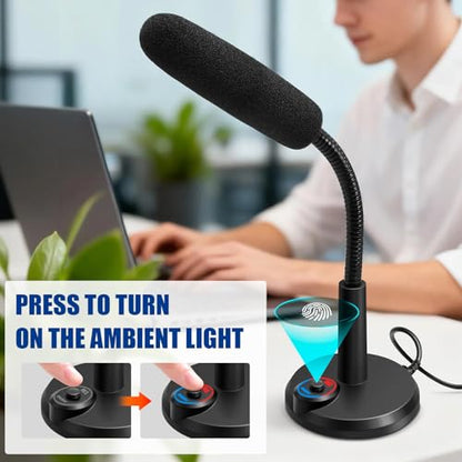 RGB USB Condenser Microphone, Plug & Play Desktop PC Mic with Mute Button, Flexible Gooseneck for PC, Mac, PS5, Gaming, Streaming, Zoom, Discord (1.5m Cable)